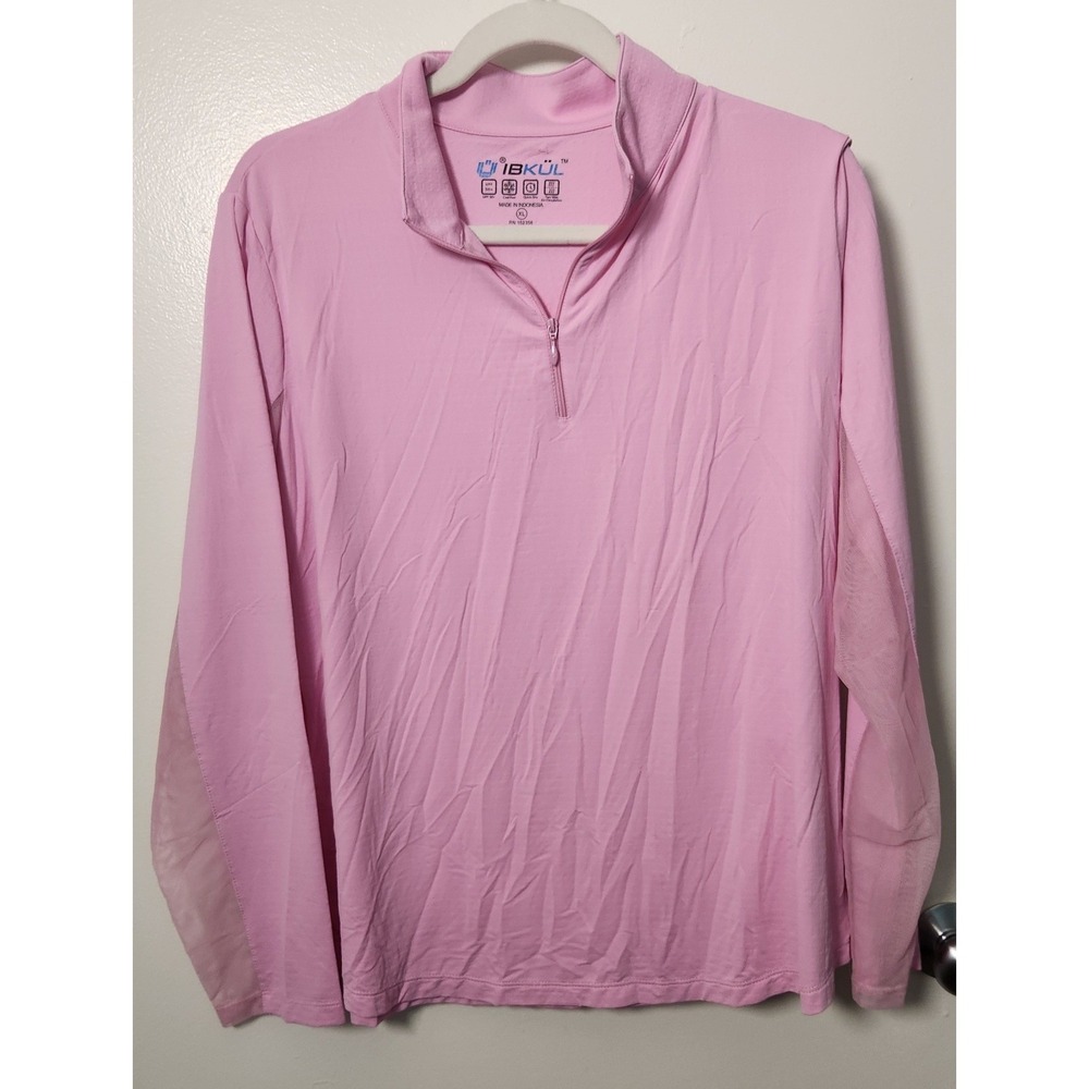 Ibkul Women's Pink Long Sleeve XL‎ 1/4 Zip Pullover Mesh Inserts Textured UPF 50